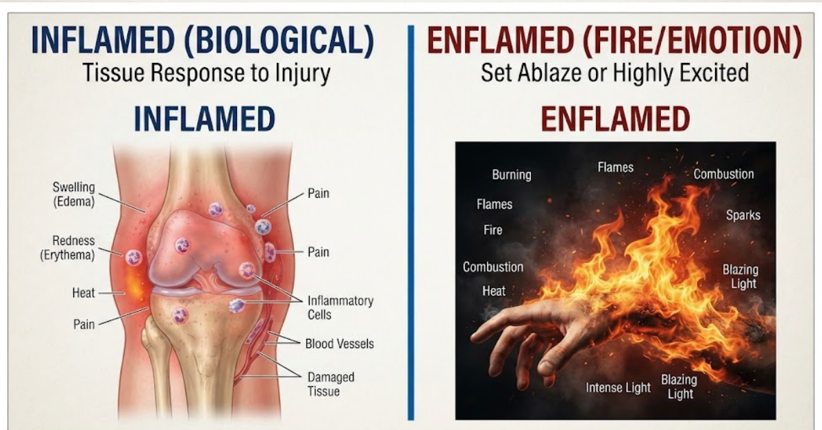 Inflamed vs Enflamed: Meaning, Usage & Difference